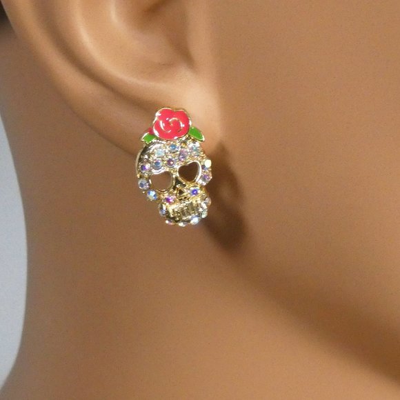 Sparkling sugar skull earrings, Día de los Muertos, Day of the Dead, Halloween - Picture 6 of 7